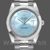 Replica Rolex Day-Date-218206, 41 mm, platino, quadrante romano con diamanti blu ghiacciaio, Uomo Blu