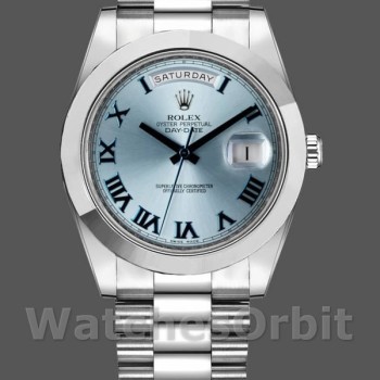 Replica Rolex Day-Date-218206, 41 mm, quadrante blu ghiaccio, platino, Uomo, blu ghiaccio