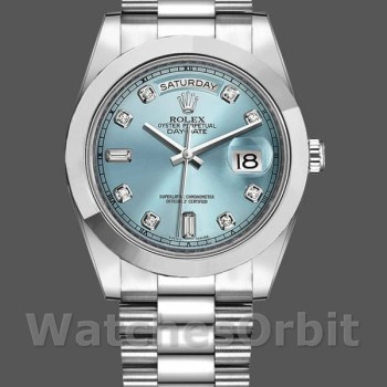Replica Rolex Day-Date-218206, 41 mm, platino, quadrante blu ghiaccio con diamanti, Uomo Blu Ghiaccio