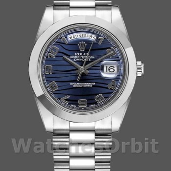 Replica Rolex Day-Date-218206, 41 mm, platino, quadrante blu con motivo a onde, Uomo Blu