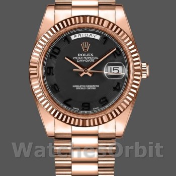 Replica Rolex Day-Date-218235, 41 mm, oro rosa, quadrante nero concentrico arabo, Uomo Nero