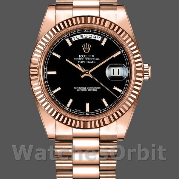 Replica Rolex Day-Date-218235 da uomo, 41 mm, oro rosa, quadrante nero, nero da uomo
