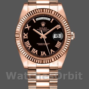 Replica Rolex Day-Date-218235 da uomo, 41 mm, oro rosa, quadrante nero con numeri romani, nero da uomo