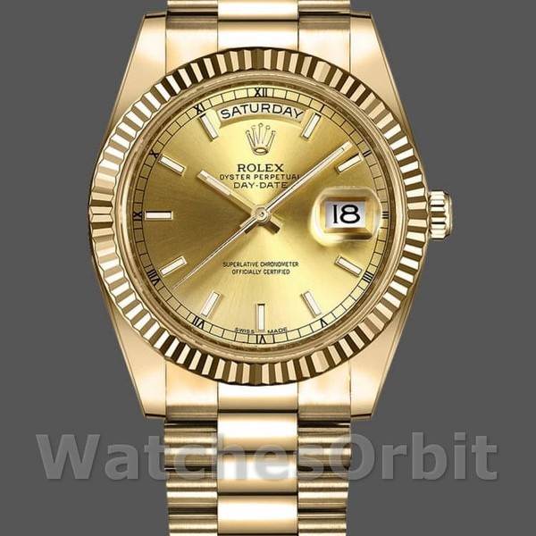 Replica Rolex Day-Date-218238 da uomo, 41 mm, oro giallo, quadrante champagne, Champagne da uomo