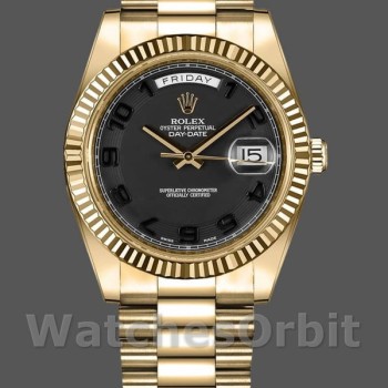 Replica Rolex Day-Date-218238, 41 mm, oro giallo, quadrante nero a cerchi concentrici, Uomo Nero