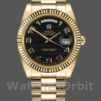 Replica Rolex Day-Date-218238 da uomo, 41 mm, oro giallo, quadrante nero Wave, Nero da Uomo
