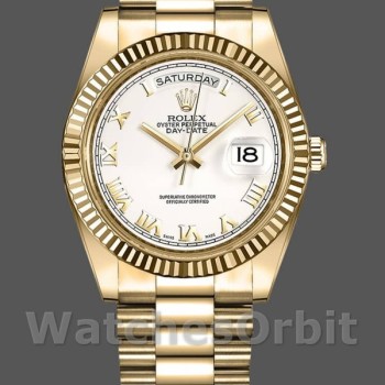 Replica Rolex Day-Date-218238 da uomo, 41 mm, quadrante bianco con numeri romani, oro giallo, bianco da uomo