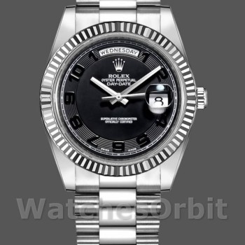Replica Rolex Day-Date-218239 da uomo, 41 mm, oro bianco, quadrante a cerchi concentrici, nero da uomo