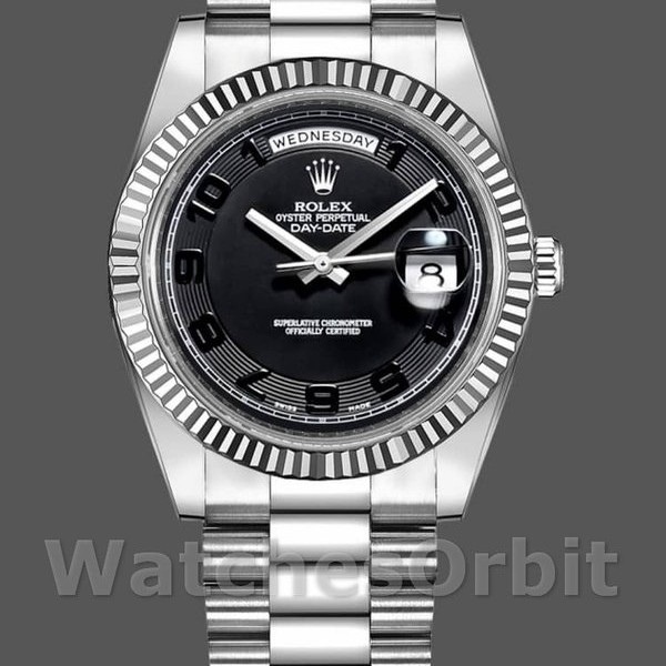 Replica Rolex Day-Date-218239 da uomo, 41 mm, oro bianco, quadrante a cerchi concentrici, nero da uomo