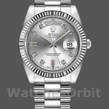 Replica Rolex Day-Date-218239, 41 mm, oro bianco, quadrante argento con diamanti, Uomo Argento