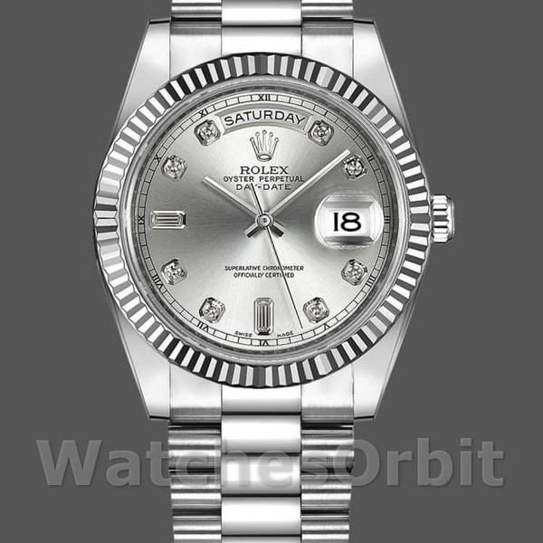 Replica Rolex Day-Date-218239, 41 mm, oro bianco, quadrante argento con diamanti, Uomo Argento