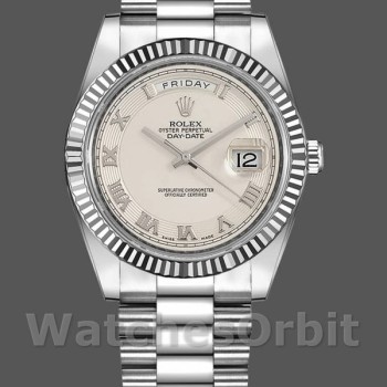 Replica Rolex Day-Date-218239, 41 mm, oro bianco, quadrante avorio a numeri romani, Uomo Avorio