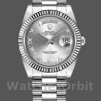 Replica Rolex Day-Date-218239, 41 mm, oro bianco, quadrante argentato con numeri romani, Uomo Argento