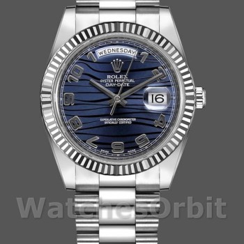Replica Rolex Day-Date-218239, 41 mm, oro bianco, quadrante blu ondulato, Uomo Blu