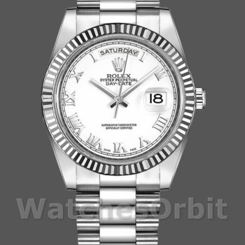 Replica Rolex Day-Date-218239 da uomo, 41 mm, oro bianco, quadrante bianco con numeri romani, bianco da uomo