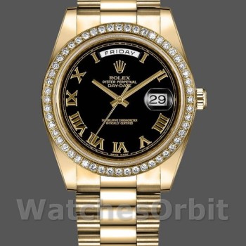 Replica Rolex Day-Date-218348 da uomo, 41 mm, quadrante nero romano, Nero da uomo