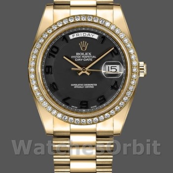 Replica Rolex Day-Date-218348, 41 mm, quadrante nero a cerchi concentrici, Uomo Nero