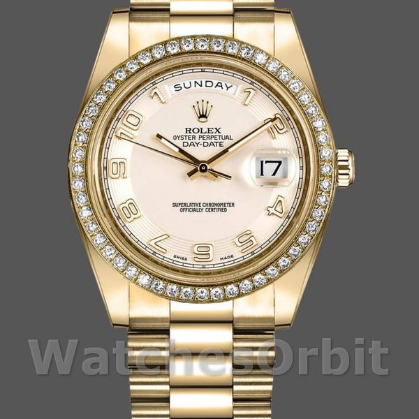 Replica Rolex Day-Date-218348, 41 mm, Cerchio Concentrico, Quadrante Avorio, Uomo Avorio
