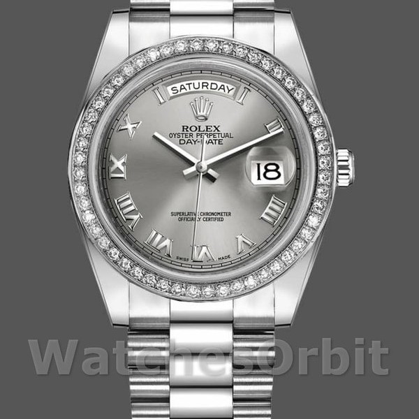 Replica Rolex Day-Date-218349, 41 mm, quadrante grigio rodio, Uomo Grigio
