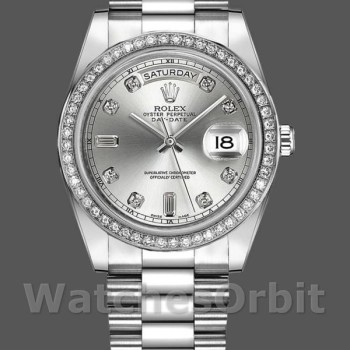 Replica Rolex Day-Date-218349, 41 mm, quadrante argento con diamanti, Uomo Argento