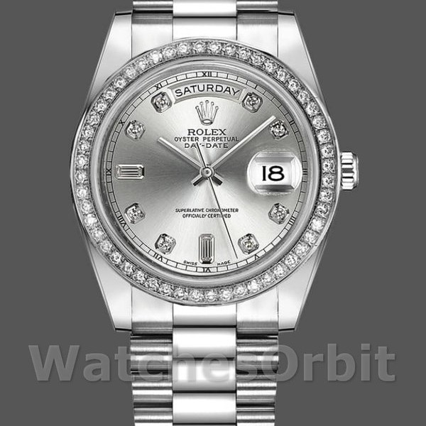 Replica Rolex Day-Date-218349, 41 mm, quadrante argento con diamanti, Uomo Argento