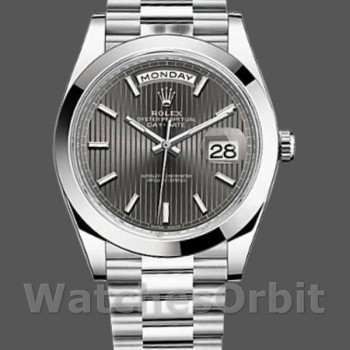 Replica Rolex Day-Date-228206, 40 mm, quadrante grigio rodio scuro, platino, Uomo, grigio