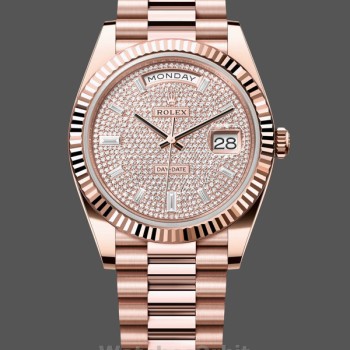 Replica Rolex Day-Date-228235 da uomo, 40 mm, quadrante con pavé di diamanti, lunetta scanalata, pavé di diamanti da uomo