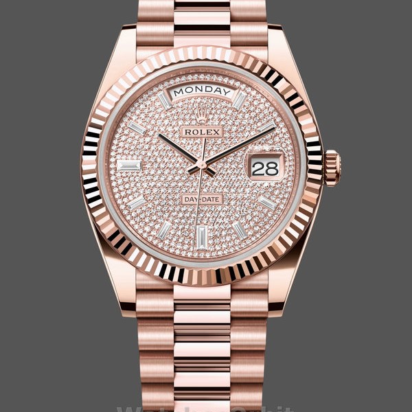 Replica Rolex Day-Date-228235 da uomo, 40 mm, quadrante con pavé di diamanti, lunetta scanalata, pavé di diamanti da uomo