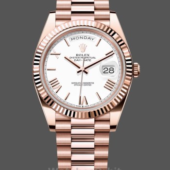 Replica Rolex Day-Date-228235 da uomo, 40 mm, quadrante bianco con numeri romani, lunetta scanalata, bianco da uomo