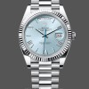 Replica Rolex Day-Date 40 mm Uomo-228236 0012-Ghiera scanalata-Dialetto blu ghiaccio Blu ghiaccio
