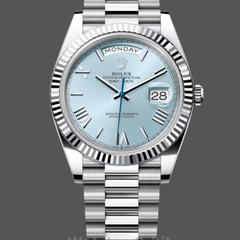 Replica Rolex Day-Date 40 mm Uomo-228236 0012-Ghiera scanalata-Dialetto blu ghiaccio Blu ghiaccio