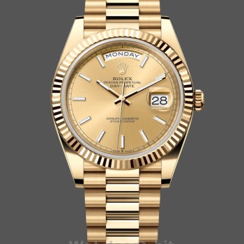 Replica Rolex Day-Date-228238 da uomo, 40 mm, quadrante diamantato champagne, lunetta scanalata, Champagne da uomo