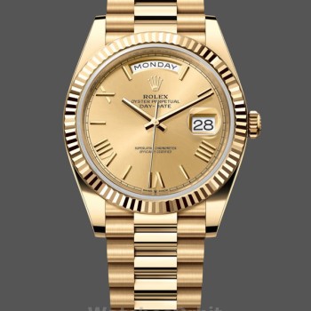 Replica Rolex Day-Date-228238 da uomo, 40 mm, quadrante romano champagne, lunetta scanalata, Champagne da uomo