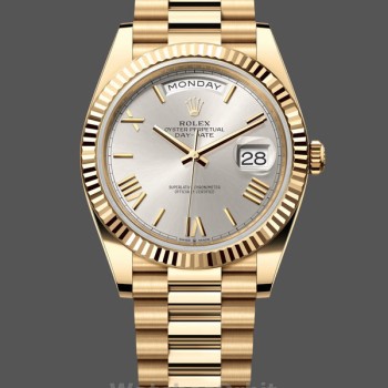 Replica Rolex Day-Date-228238 da uomo, 40 mm, quadrante romano argento, lunetta scanalata, Argento da uomo