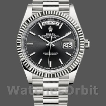 Replica Rolex Day-Date-228239 da uomo, 40 mm, quadrante nero, lunetta scanalata, nero da uomo