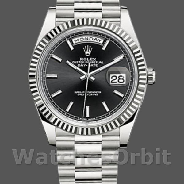 Replica Rolex Day-Date-228239 da uomo, 40 mm, quadrante nero, lunetta scanalata, nero da uomo