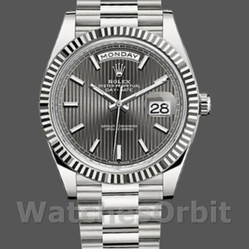 Replica Rolex Day-Date-228239, 40 mm, quadrante grigio rodio scuro, lunetta scanalata, uomo grigio