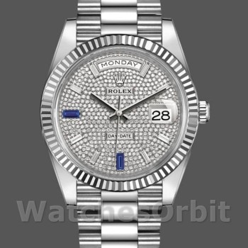 Replica Rolex Day-Date-228239 da uomo, 40 mm, quadrante con pavé di diamanti, lunetta scanalata, pavé di diamanti da uomo