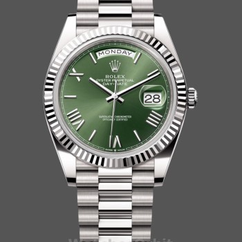 Replica Rolex Day-Date-228239, 40 mm, quadrante verde romano, lunetta scanalata, verde, Uomo
