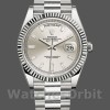 Replica Rolex Day-Date-228239, 40 mm, quadrante argentato con diamanti a baguette, lunetta scanalata, Uomo Argento