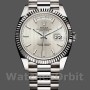 Replica Rolex Day-Date-228239, 40 mm, quadrante argentato con motivo a righe, lunetta scanalata, uomo, argento