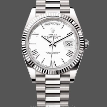 Replica Rolex Day-Date-228239 da uomo, 40 mm, quadrante bianco romano, lunetta scanalata, bianco da uomo