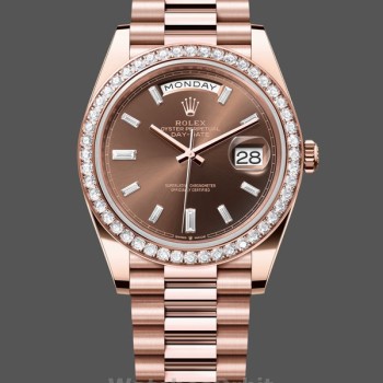 Replica Rolex Day-Date-228345RBR da uomo, 40 mm, marrone cioccolato, quadrante con diamanti, lunetta con diamanti, marrone cioccolato da uomo