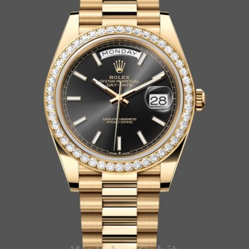 Replica Rolex Day-Date-228348RBR 0043, 40 mm, quadrante nero con diamanti, lunetta con diamanti, Uomo Nero