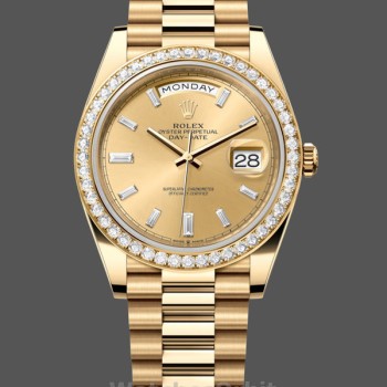 Replica Rolex Day-Date-228348RBR, 40 mm, Champagne, Quadrante di diamanti, Lunetta di diamanti, Uomo Champagne