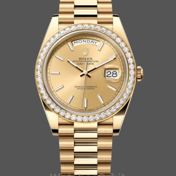 Replica Rolex Day-Date-228348RBR, 40 mm, quadrante champagne, lunetta con diamanti, Champagne Uomo