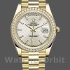Replica Rolex Day-Date-228348RBR, 40 mm, quadrante argentato con motivo diagonale, lunetta con diamanti, Argento Uomo