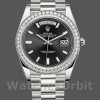 Replica Rolex Day-Date-228349RBR, 40 mm, quadrante nero, lunetta con diamanti, Nero Uomo