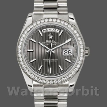 Replica Rolex Day-Date-228349RBR da uomo, 40 mm, quadrante rodio scuro, lunetta con diamanti, rodio scuro da uomo