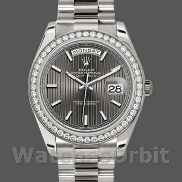 Replica Rolex Day-Date-228349RBR da uomo, 40 mm, quadrante rodio scuro, lunetta con diamanti, rodio scuro da uomo